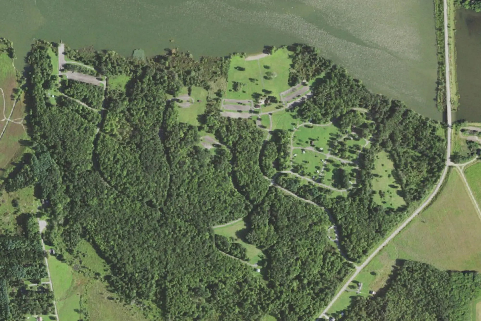Aerial view of Woodcock Lake Park
