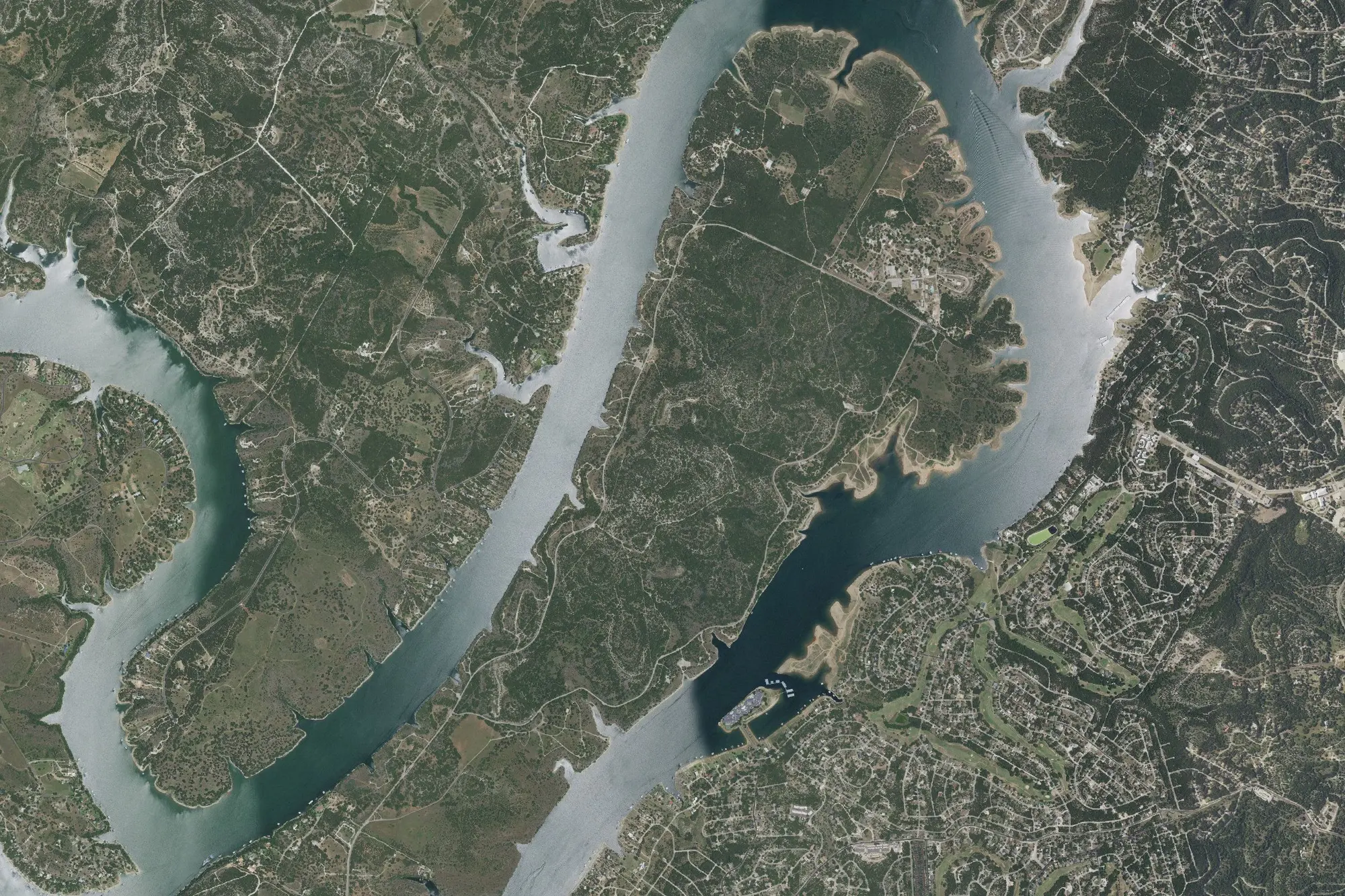 Aerial view of Pace Bend Park