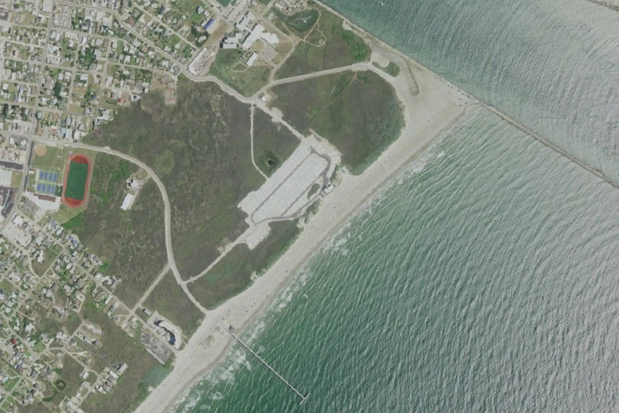 Aerial view of I.B. Magee Jr Beach Park and Horace Caldwell Pier