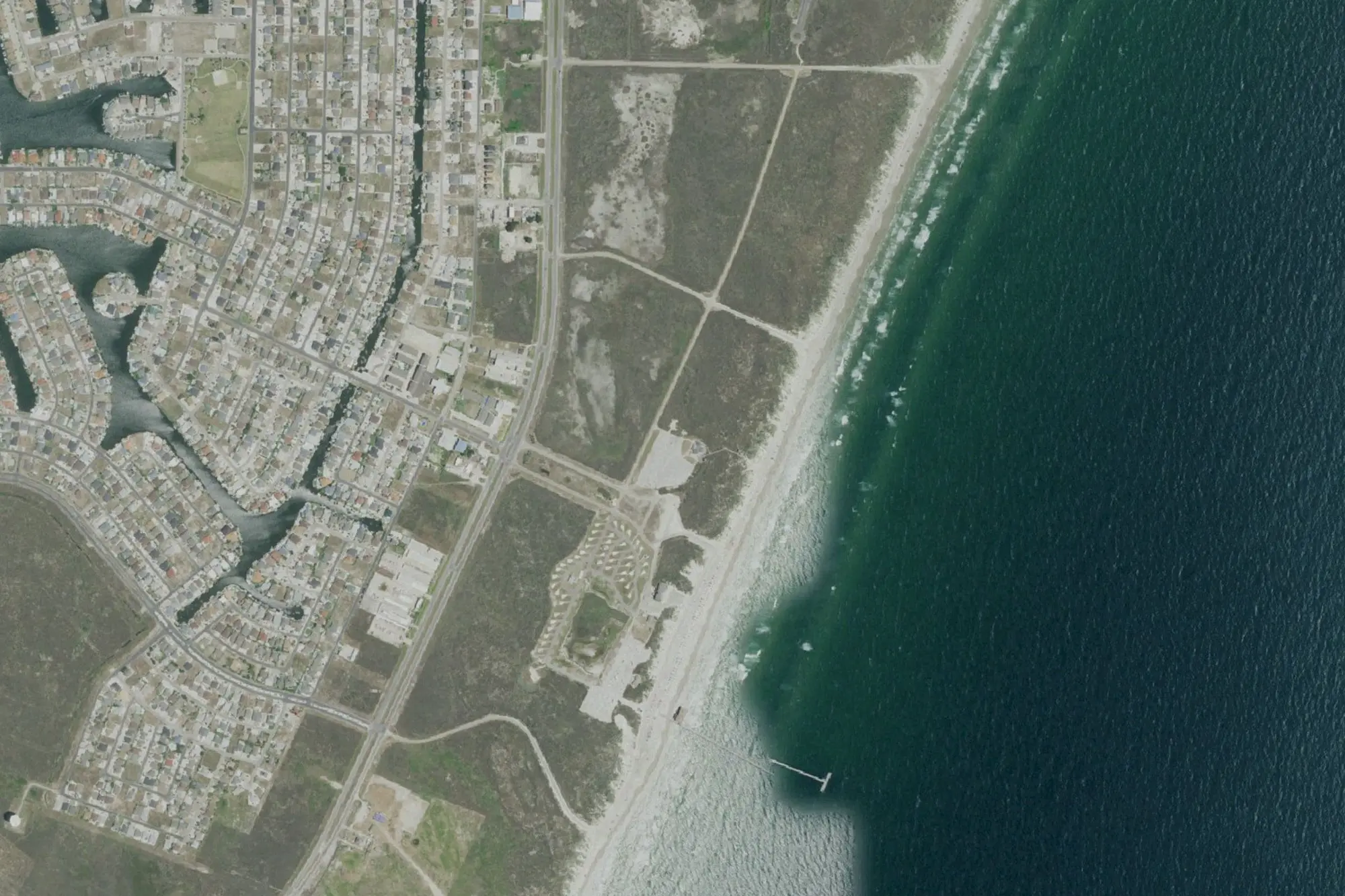 Aerial view of Padre Balli Park and Bob Hall Pier