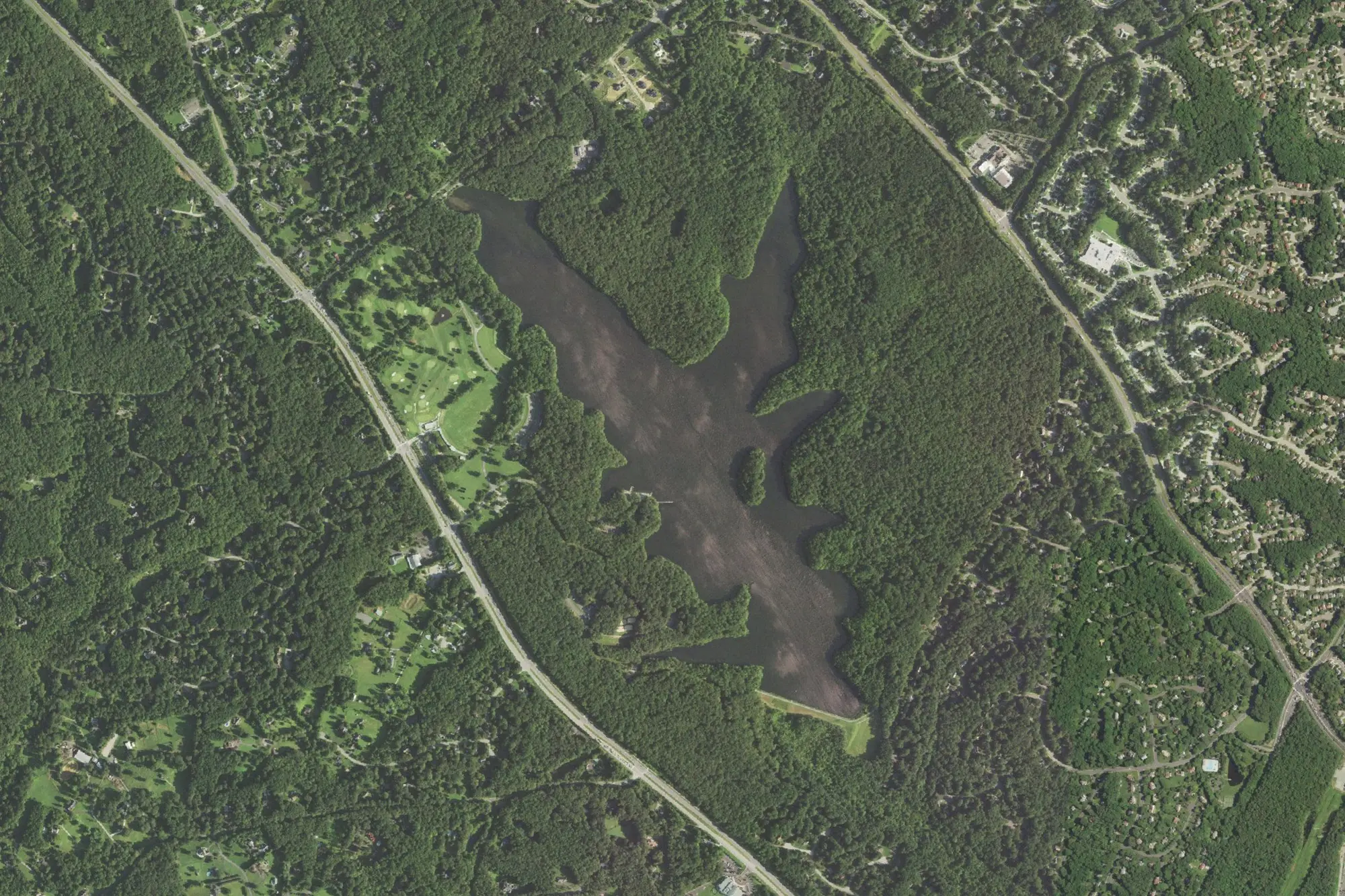 Aerial view of Burke Lake and Golf Course