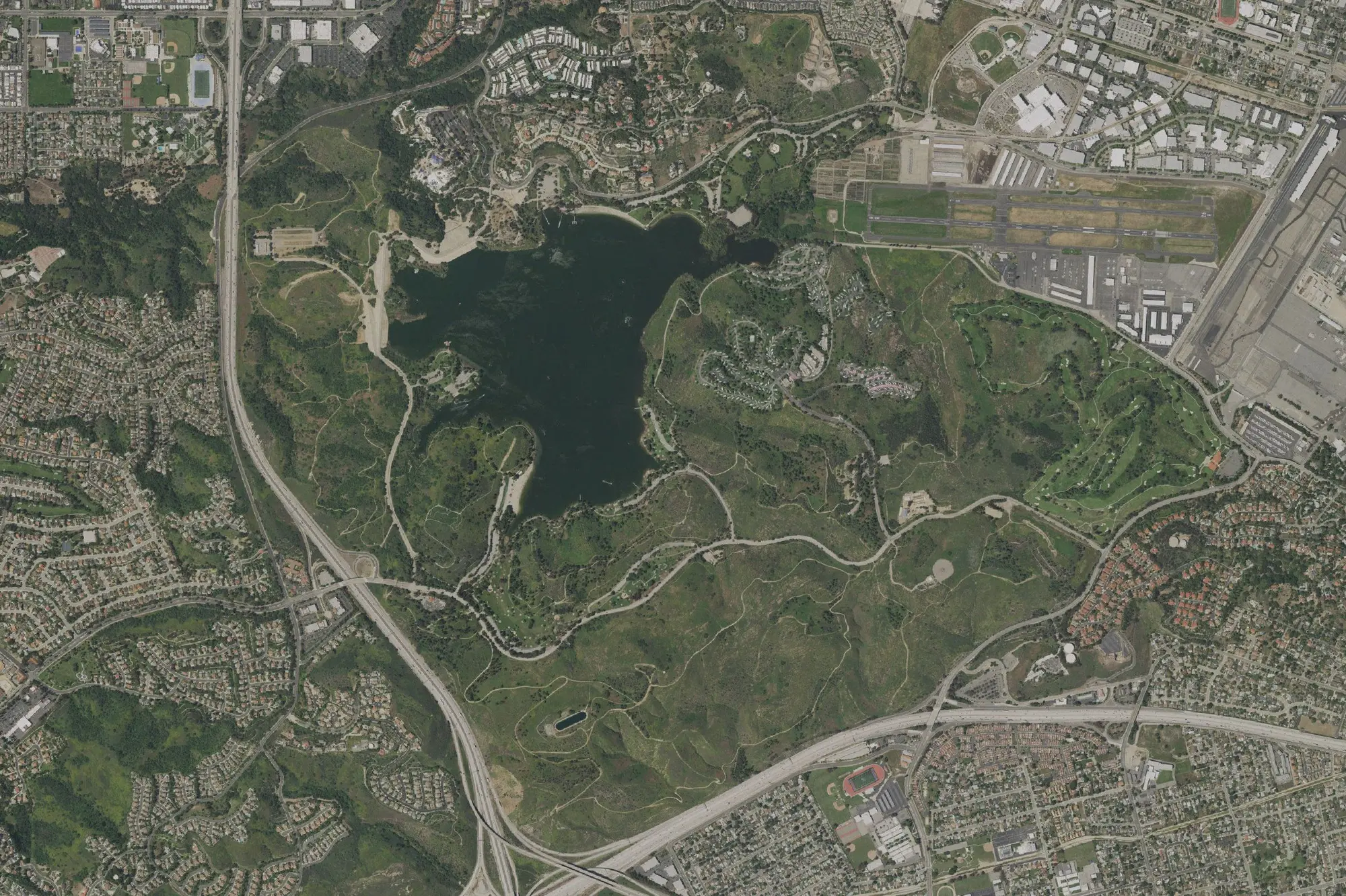 Aerial view of Frank G Bonelli Regional Park