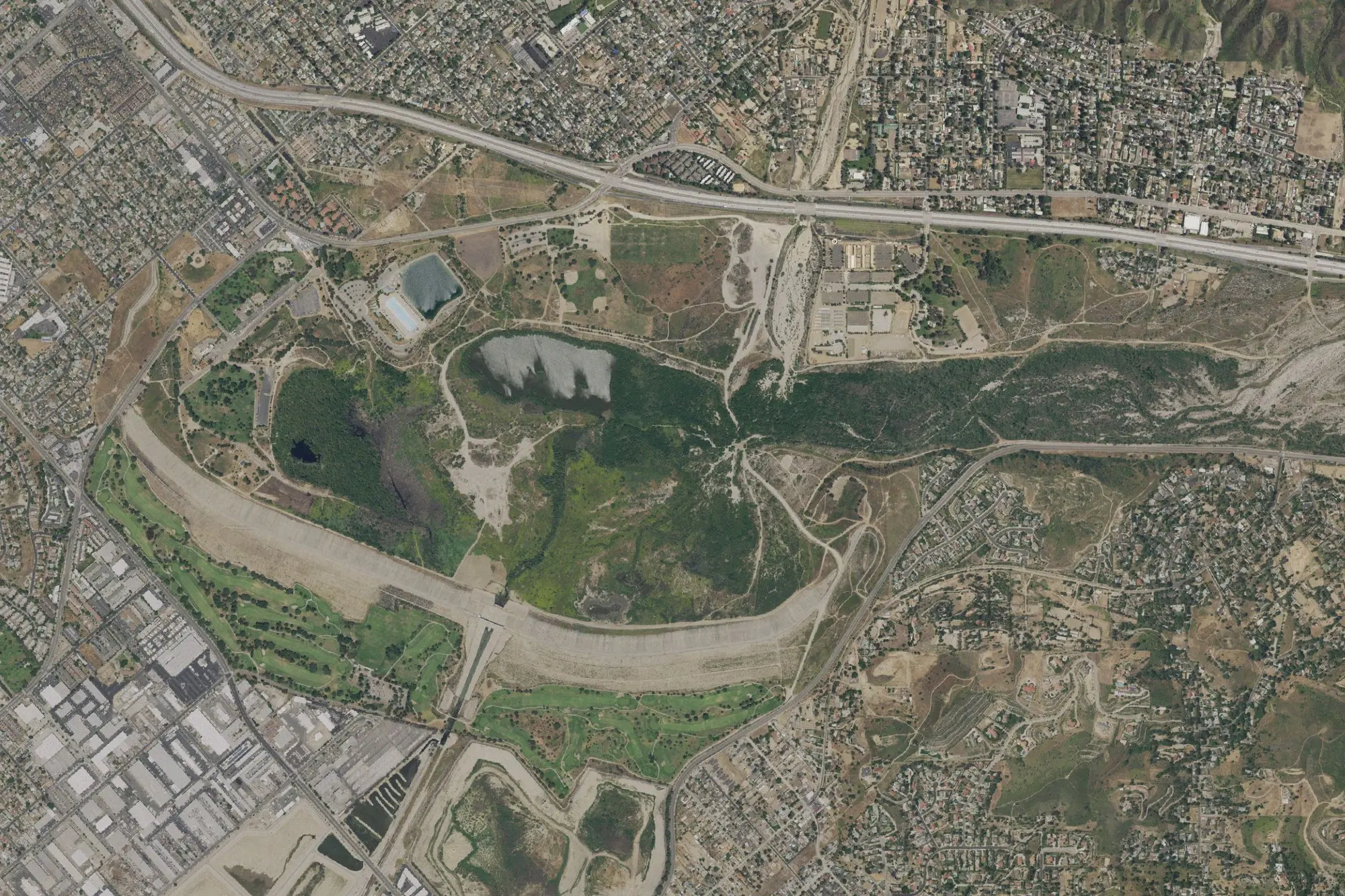 Aerial view of Hansen Dam Recreation Area