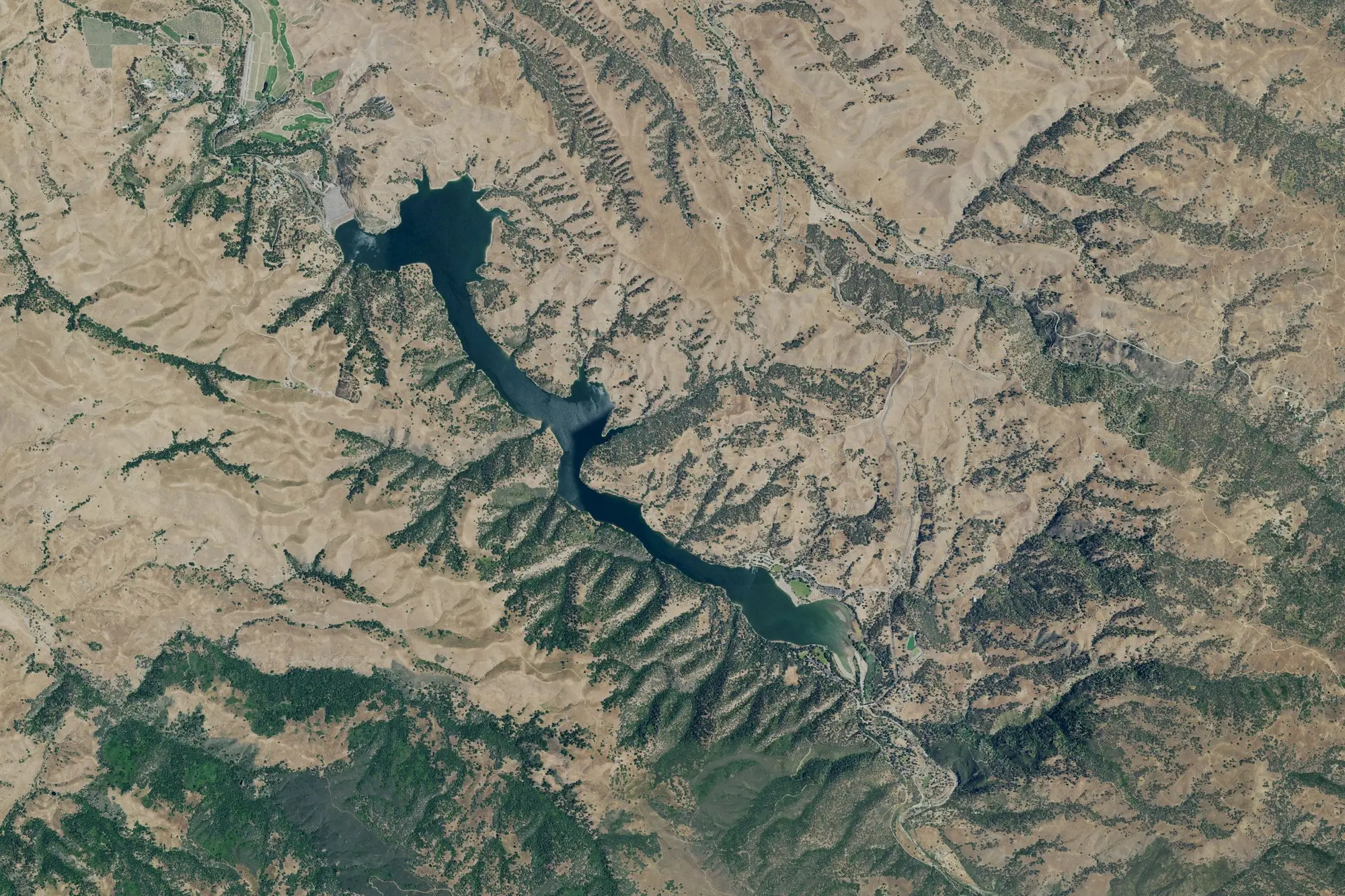 Aerial view of Lake Del Valle State Recreation Area