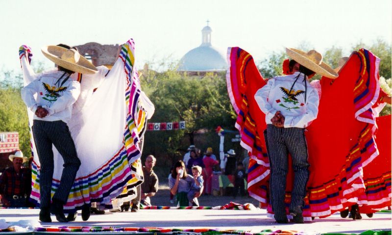 folklorico dancers in front of church